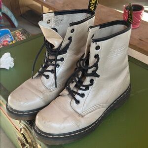 Dr. Martens Rare White Pearl Leather Combat Boots